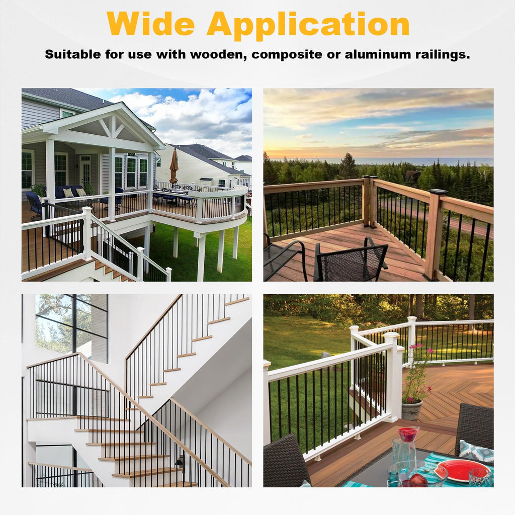 100 Pack 32" Aluminum Deck Balusters, 3/4" Diameter Black Metal Deck Spindles with Connectors and Screws, Hollow