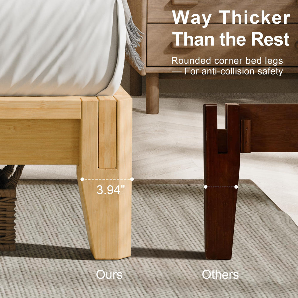 King Solid Bamboo Bed Frame, Japanese Joinery Platform Bed Frame(Natural)