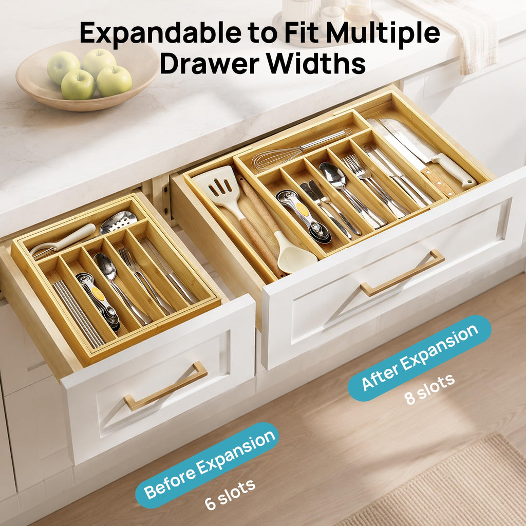 Expandable Bamboo Drawer Organizer, Adjustable Tray