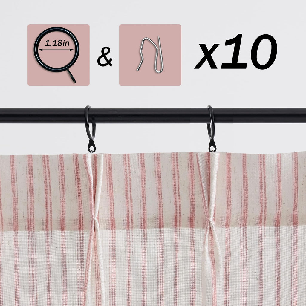 36 inch Length Boho Striped Pinch Pleat Curtains Pink Striped