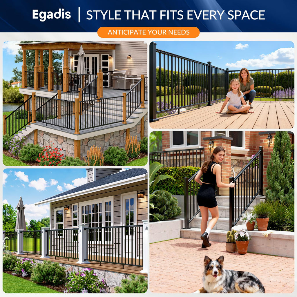 4 Pack 42 in x 8 ft Aluminum Porch and Deck Railing Kit Without Post