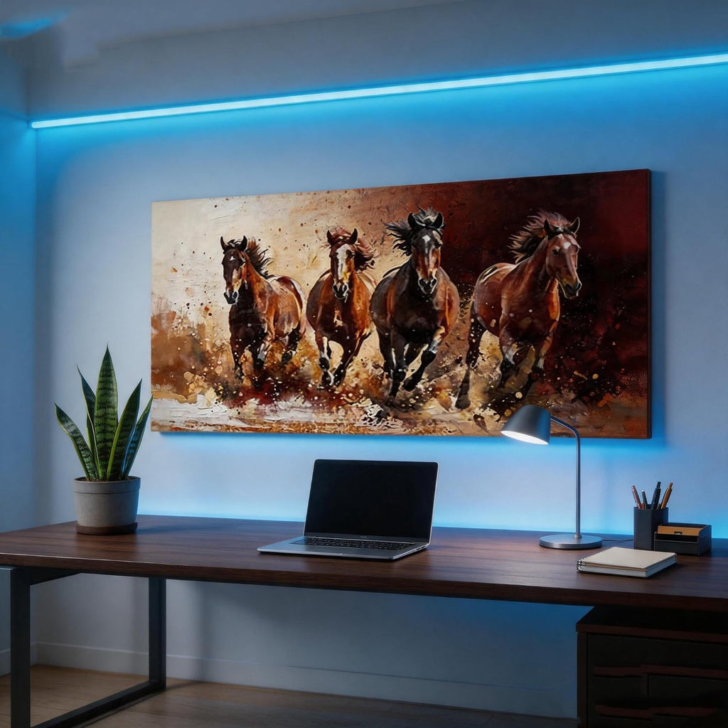 Running Horses Canvas Wall Art 4 Galloping Wild Horses Vintage Style Print Rustic Farmhouse Animal Wall Decor Bedroom