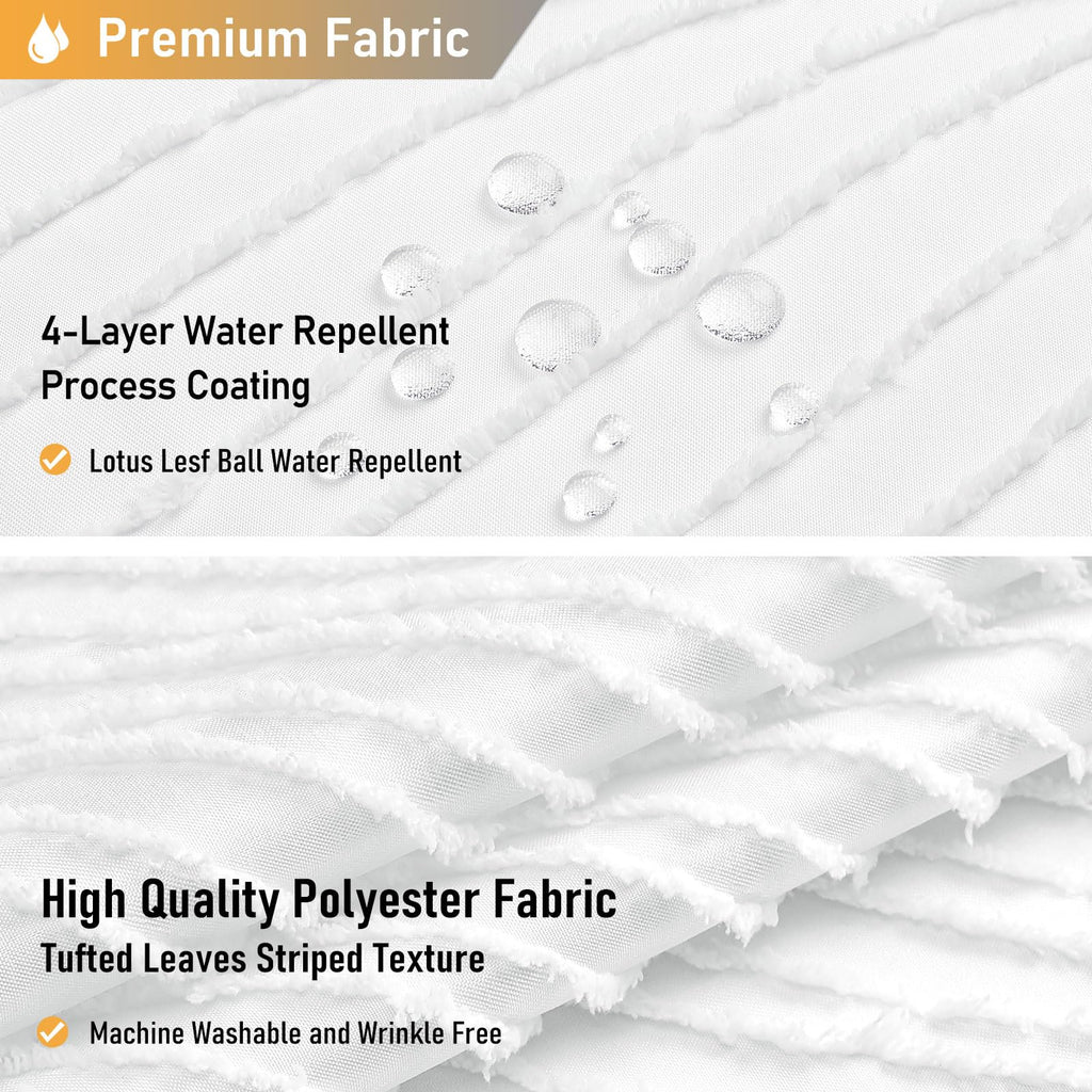 White Boho Tufted Leaves Textured Striped Tassel, 72x80