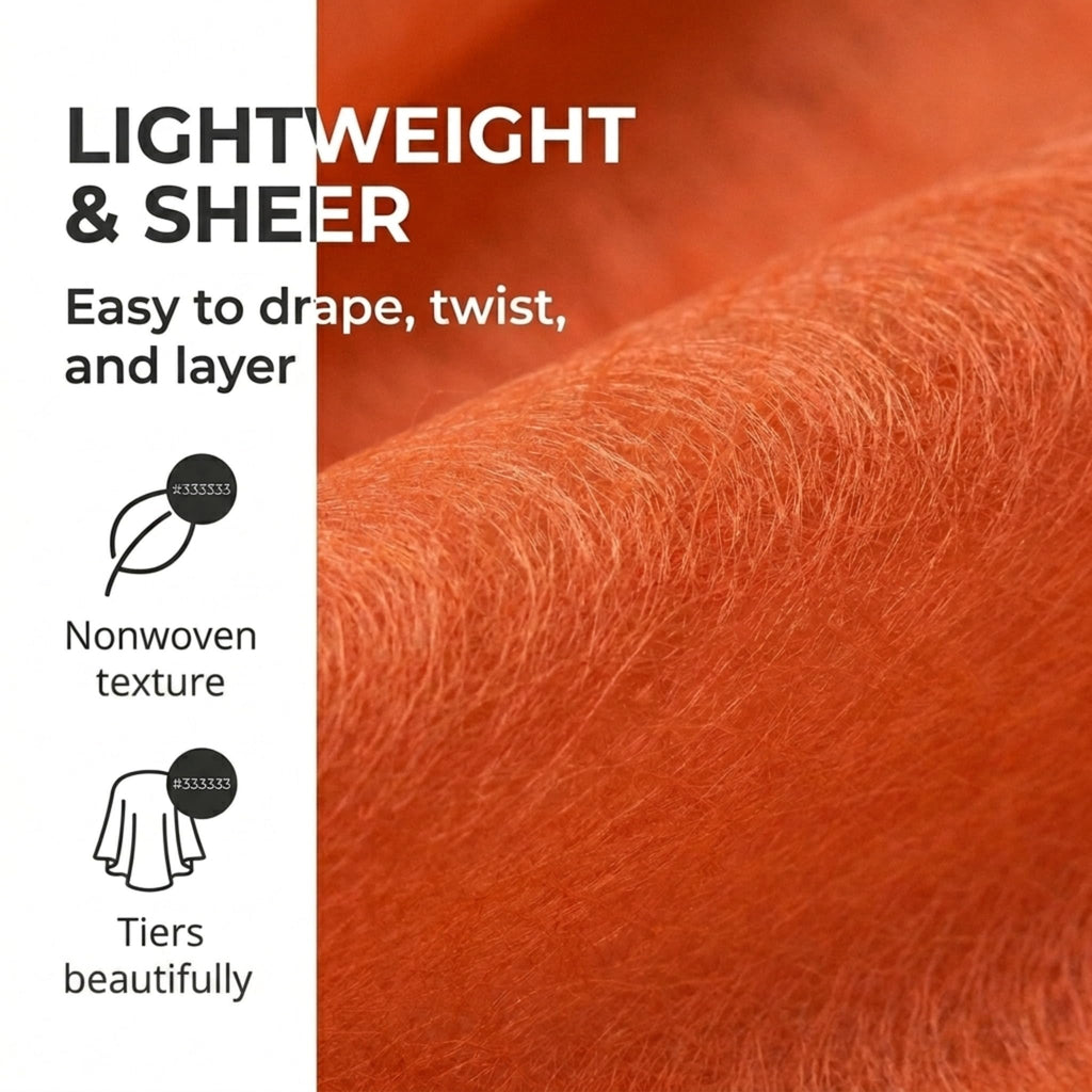 Orange Flame Retardant Gossamer Fabric Roll, 59 Inches x 50 Yards, Sheer Fabric for Wedding Decorations, Baby Shower