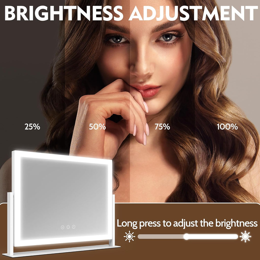 Lighted Makeup Mirror 16.3"x12.6", Hollywood Vanity Mirror with 10X Magnifier, 3 Color LED Lighting Modes, Smart Touch
