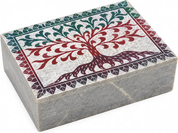 Hand Carved Marble Soapstone Square Jewellery Box, 6x4x1.75
