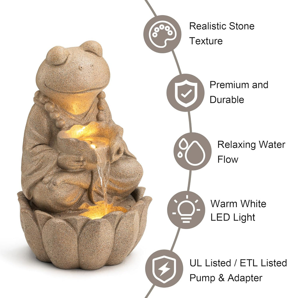 Outdoor Fountains and Waterfalls Zen-Style Frog Water Fountains with LED & Pump, Patio Water Fountain Yard Fountain 2