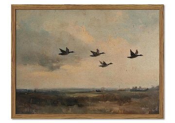 Vintage Flying Duck Wall Art, Rustic Landscape Wall Decor Retro Bird Painting Nature Wilderness 3D Textured Hand