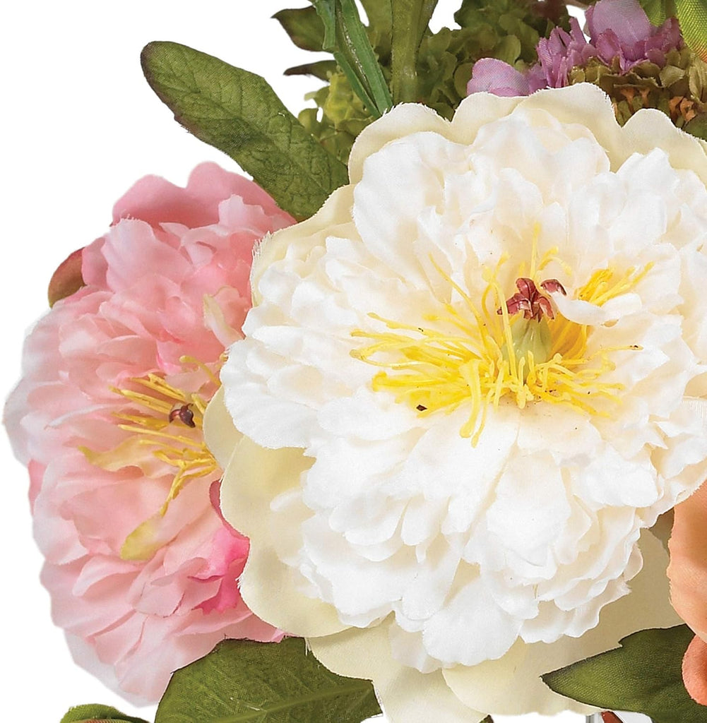 10 in Artificial Peony Arrangement in Glass Vase | Mixed Peony Faux Flower Blooms, Liquid Illusion Water in Glass