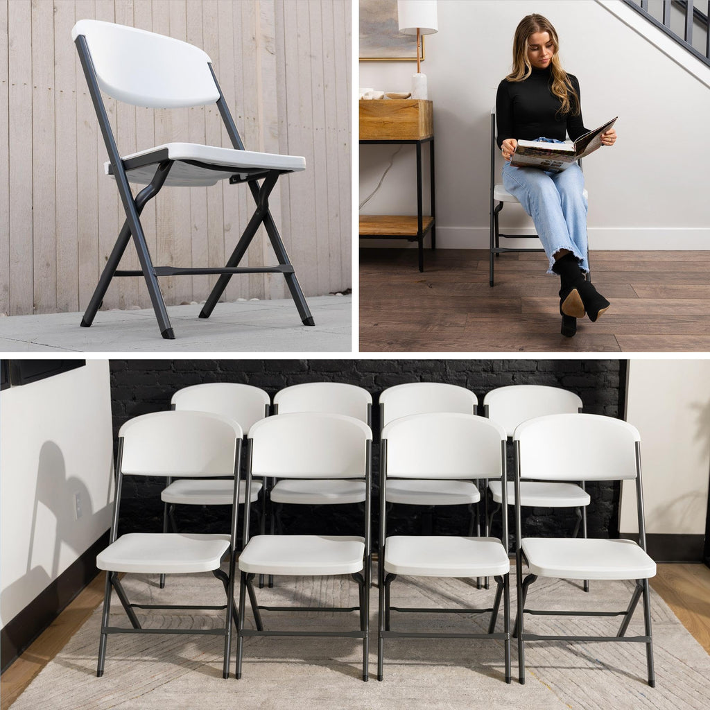 Folding Chairs, Classic Heavy Duty Foldable Chair Contoured for Comfort, 4-Pack, Plastic/Metal, White