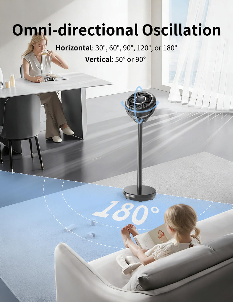 Standing Fan 180° Omnidirectional Oscillating 20dB Quiet Sleep