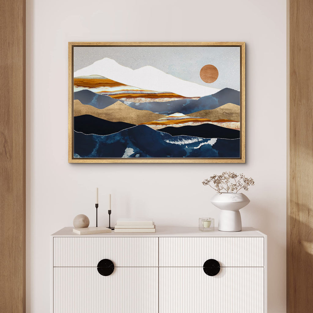 Framed Canvas Print Wall Art Marble Granite Mountain Range Valley Nature Wilderness Illustrations Modern Art Rustic