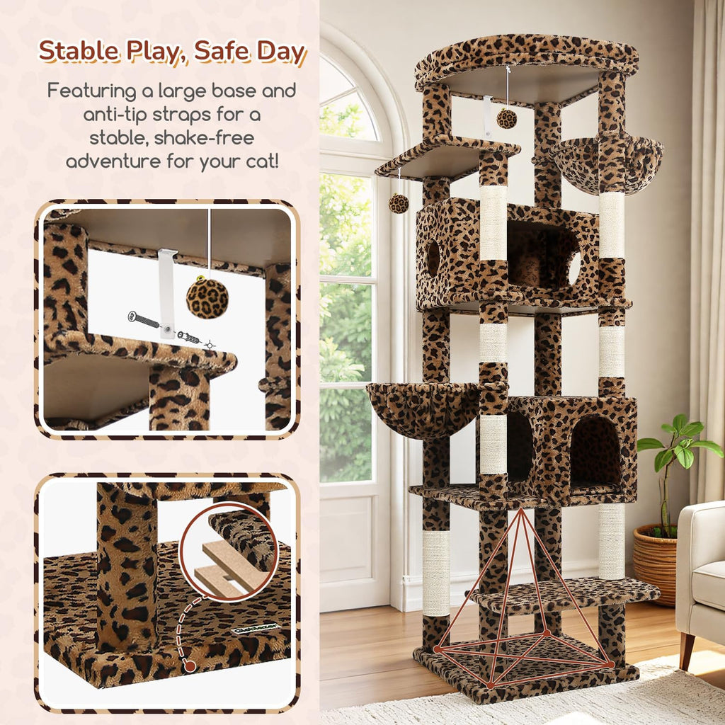 74in Leopard Heavy Duty Cat Tree Tower for Indoor Large Cat