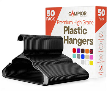 Black Plastic Hangers 50 Pack- Heavy-Duty Plastic Hangers Slim and Space-Saving, Durable and Lightweight PP with