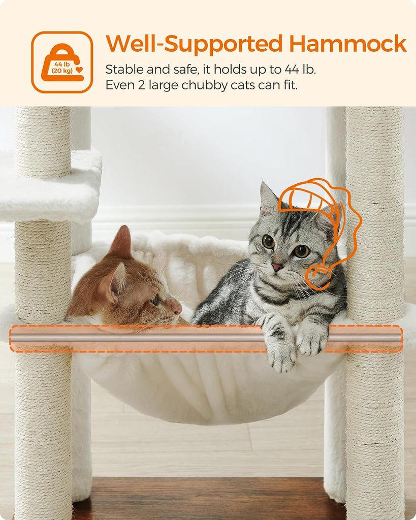 Cat Tree, 56.3-Inch Contemporary Cat Tower, Multi-Level Condo