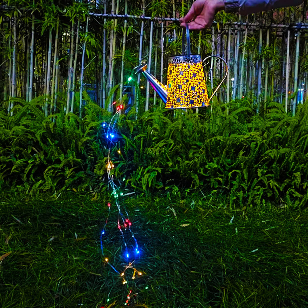 Solar Watering Can Lights, Outdoor Large Hanging Lantern Waterproof, Multicolor Retro Metal Solar Lights Yard Porch