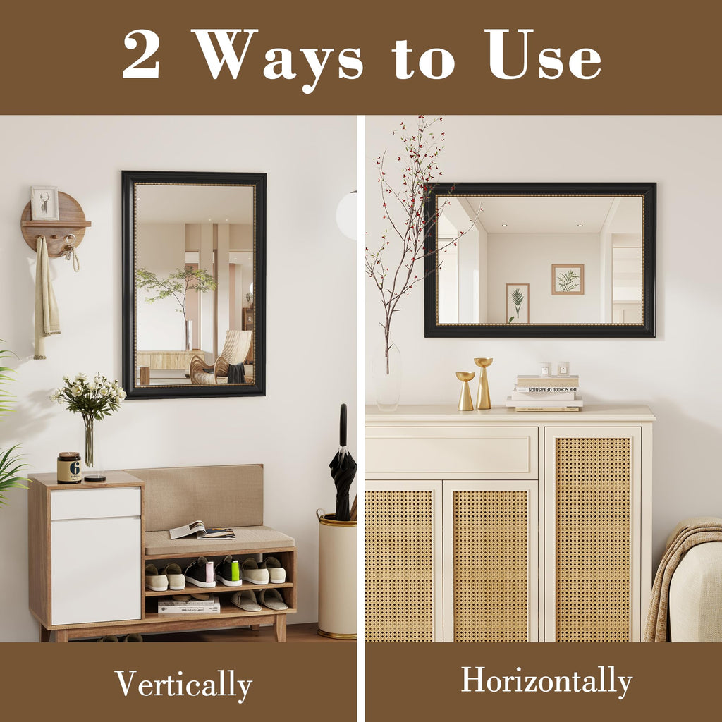 32x48 Rectangular Wall Mirror, Decorative Bathroom Mirror, Traditional Vintage Wall Mounted Mirror with Beaded Frame