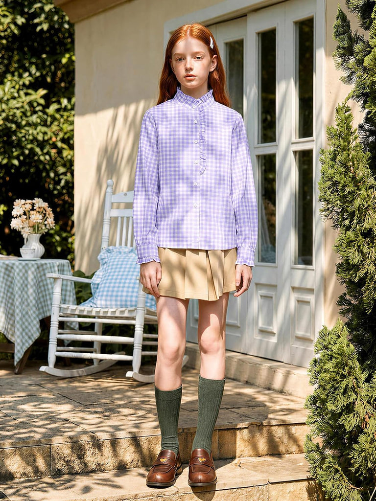 Girls Plaid Button Down Shirts Cute Long Sleeve Gingham Tops