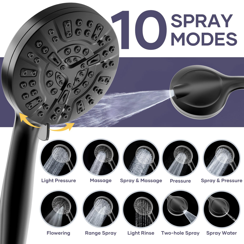 Shower Head with Handheld Spray Combo, Dual Rain Shower Head-Black