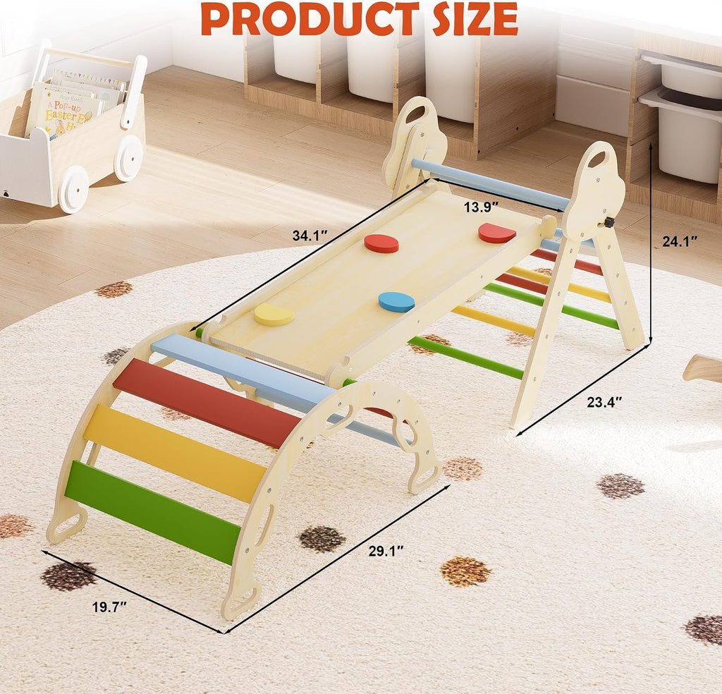 Triangle Set 7in1 Toddler Climbing Toys Indoor Foldable Baby Climbing Toys Wooden Montessori Climbing Set with Arch