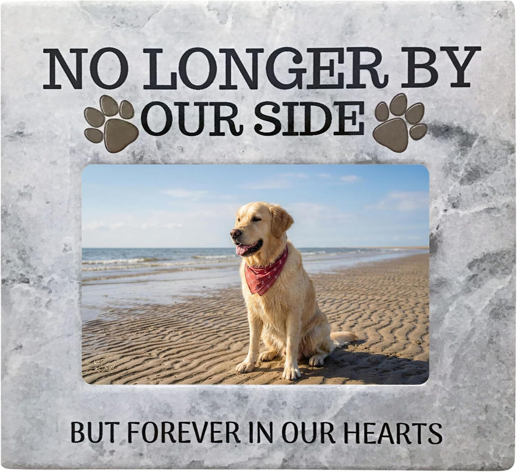 Dog Memorial Picture Frame - "No Longer By Our Side, Forever in Our Hearts" - Pet Loss Sympathy Gift for Dog or Cat