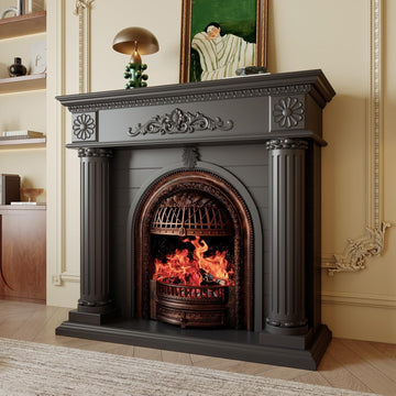Solid Wood Electric Fireplace TV Stand, 52" Electric Fireplace with Mantel, Roman Column Entertainment Center with