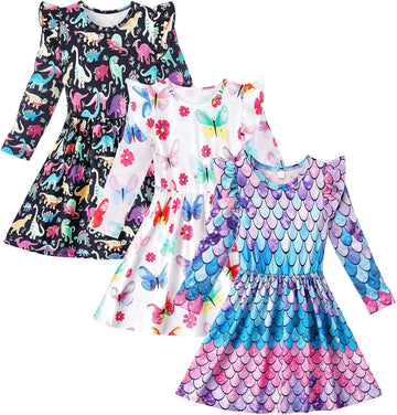 Toddler Little Girls Casual Dresses Short Sleeve Crew Neck Graphic Cartoon Dress