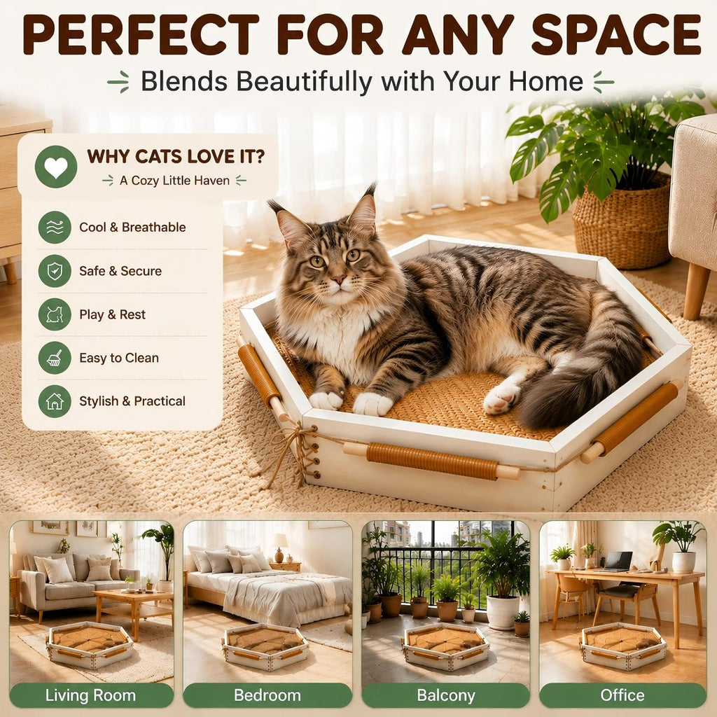 General Cat Bed, Handwoven Cat Basket with Removable Swing Mat & Play Rope