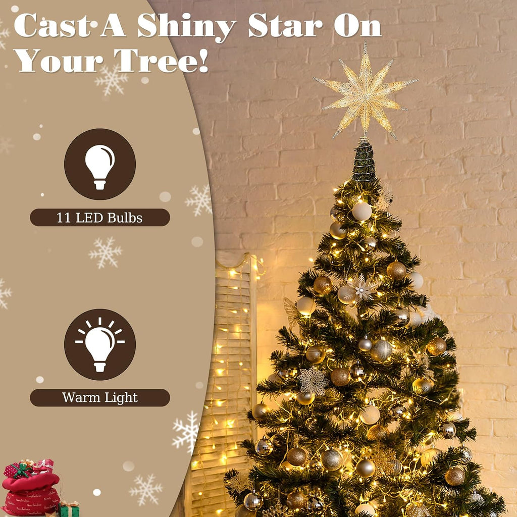 Christmas Tree Topper Star, 13inch 10-Point Light Up Xmas Star Treetop with Plug and Remote Control Christmas