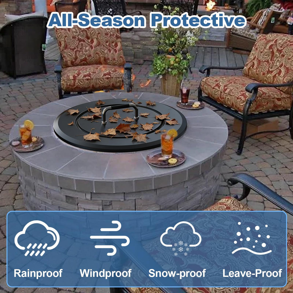 28.5 Inch Universal Fire Pit Lid Cover Round Outdoor Fire Pit Accessory, Heat Resistant Powder Coated Steel Firepit