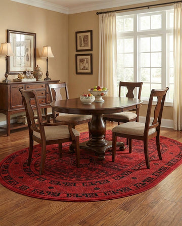 Bokhara Rug - 5' Oval Red Easy-Clean Rug - Traditional Medallion Design s, Bedrooms, and Dining Areas