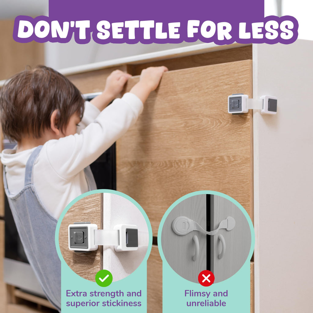 Child Safety Locks (4-Pack) - Baby Proof Cabinets, Drawers, Toilets & Appliances- Adjustable Strap Length, Double