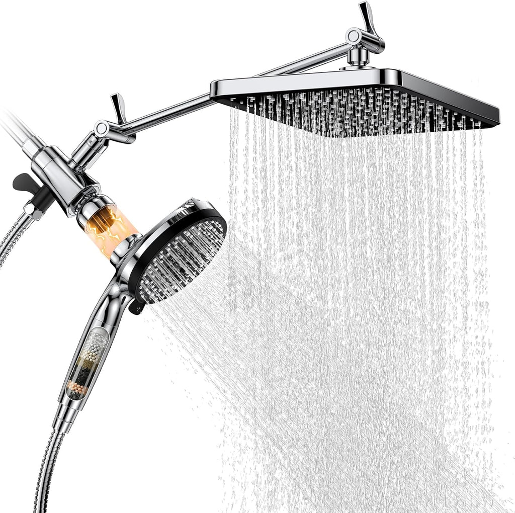 High Pressure Rain Shower Head Combo with Upgrade Magnetic Filtered Detachable Handheld Showerhead (10 Modes)