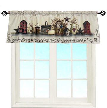 Rustic Country Hearts and Stars Rod Pocket Valance 58 x 18 Inches