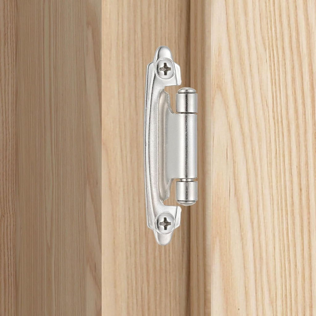 4 Pack (2 Pair) Brushed Satin Nickel Self Closing Cabinet Hinges for Flush Mount Kitchen Cabinet Door, 1/2" Overlay