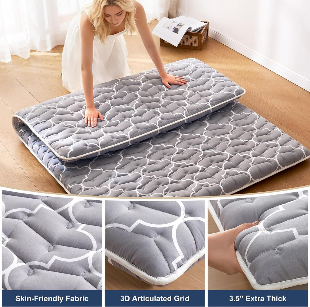 6th Generation Japanese Floor Futon Mattress - Extra-Thick 9-Layer Modern Futon with 100% High-Density Foam, Portable