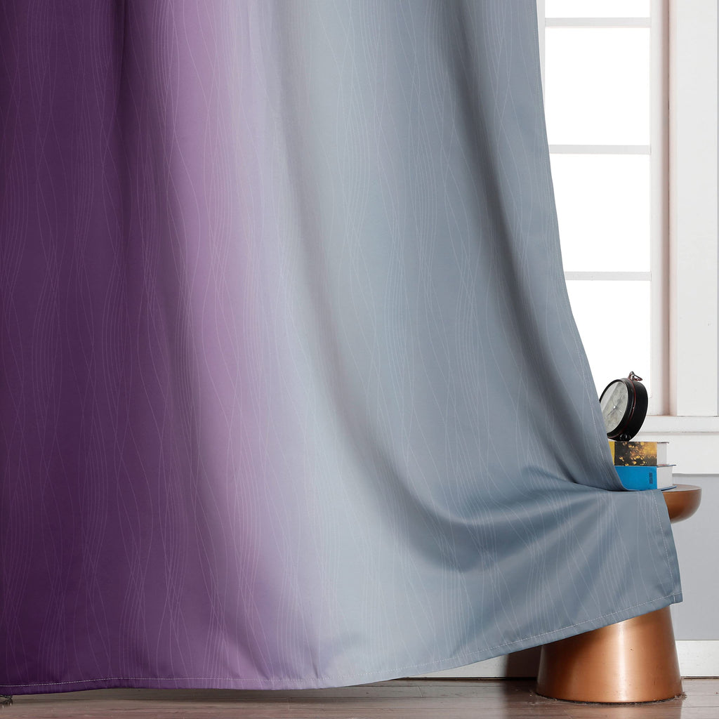 Purple and Grey Ombre Blackout Curtains 52Wx96L Inch 2 Panels