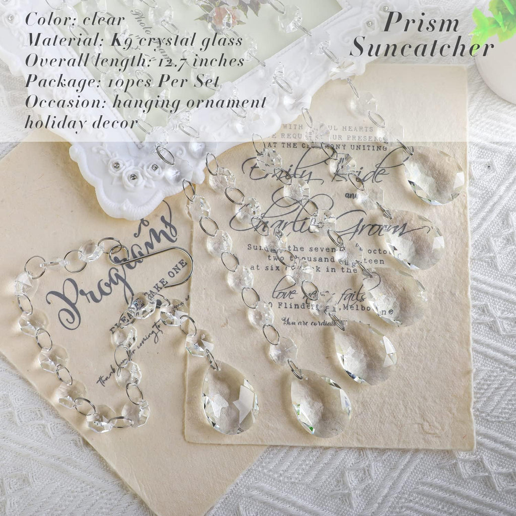 1ft Clear Crystal Prism Beads Strands, 10 Pack Chandelier Garland Crystals - Bauhinia Prism Pendant Gem Octagon Bead