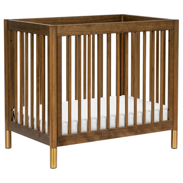 Gelato 4-in-1 Mini Crib, Natural Walnut and Brushed Gold Feet | GREENGUARD Gold Certified, Converts to Toddler Bed