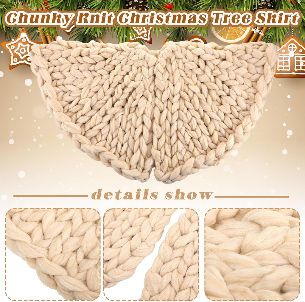 Chunky Knitted Christmas Tree Skirt, Beige, 36 Inch