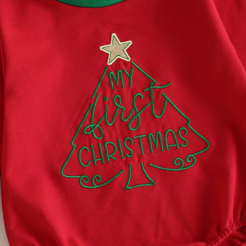Baby Girl Christmas Outfit Velvet Bow Bubble Romper Onesie