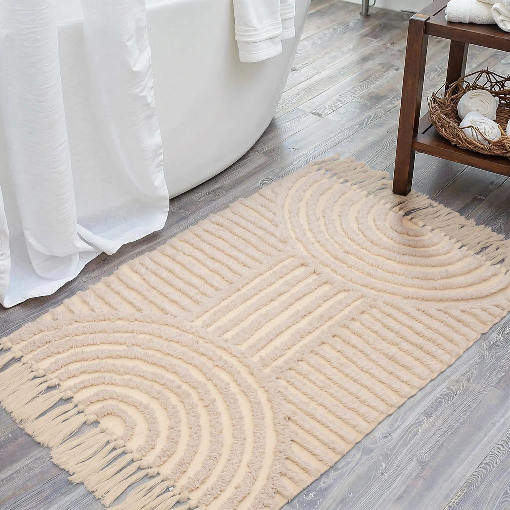 Boho Bathroom Rugs with Tassels 2'x3' Cute Bath Mat
