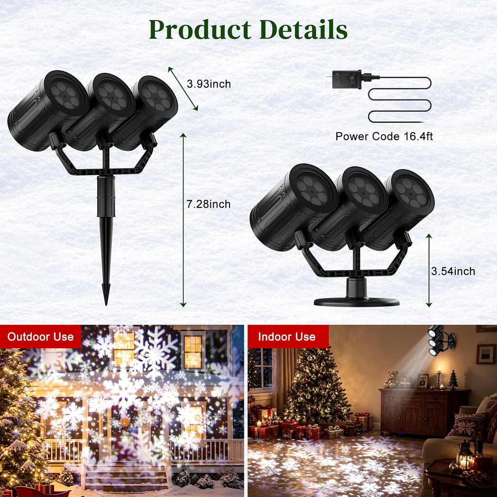 Christmas Snowflake Projector Lights Outdoor Triple Head Decor