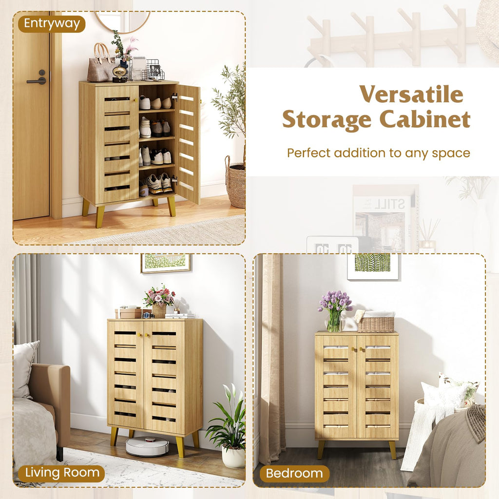 Shoe Cabinet with Doors, Modern Wooden Narrow Shoe Storage Cabinet