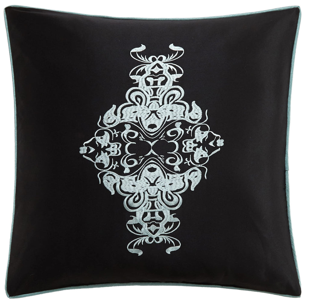 Damask 7 Piece Comforter Set, California King, Aqua/Black
