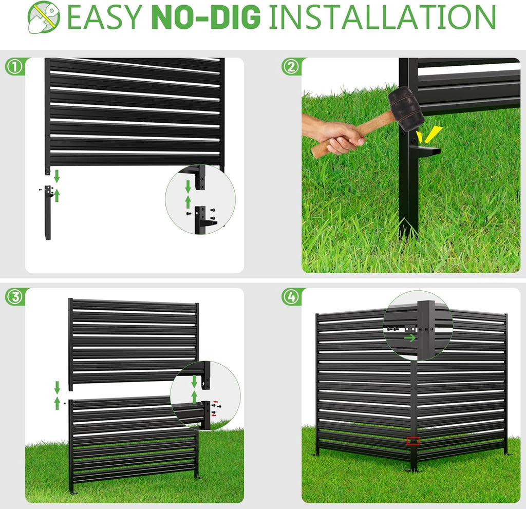 1 Panel No-Dig Metal Privacy Fence Screen, 60" H × 48" W Outdoor Air Conditioner Fence, Rustproof AC Unit Cover to