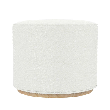 22" Round Ottoman with Wooden Base - Cream Textural Fabric