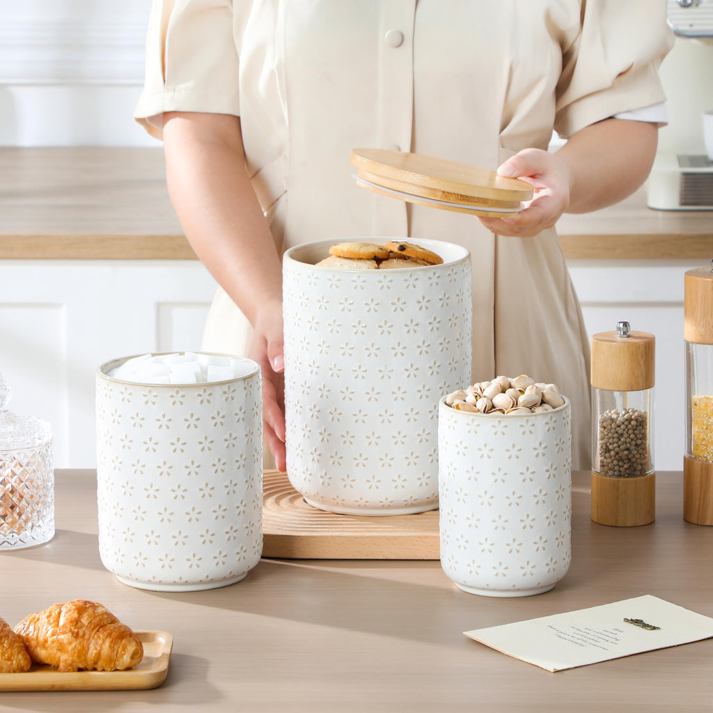 Ceramic Canisters Set with Airtight Lids, 80/40/20 oz Coffee Canister, Cookie Jar & Sugar Container, Canister Sets