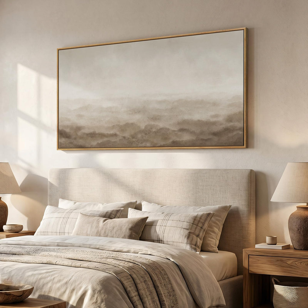 Large Framed Neutral Beige Brown Abstract Wall Art 60x30 In