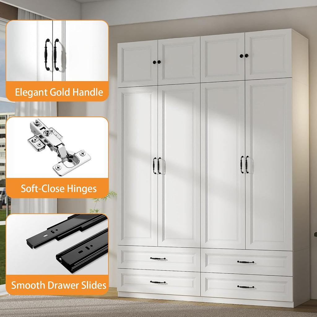Armoire Wardrobe Closet with Drawers: 31.5" Large Wood Wardrobe Closet with 2 Doors and 2 Drawers, Modern Clothes